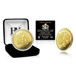 Highland Mint Super Bowl 50 Gold Flip Coin NFL Münze 39mm, Vergoldet